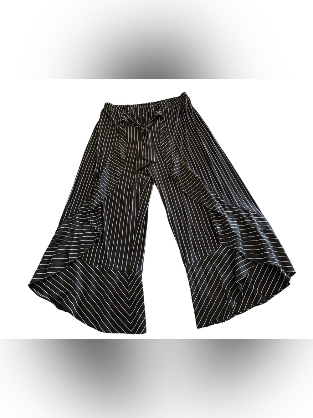 Truth + Style Black and White Striped Wide-Leg Ruffle Pants